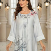 Elegant Floral Print Long Sleeve Abaya Dress