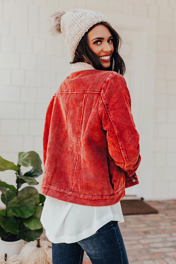 Ladies' corduroy lamb wool stitching jacket