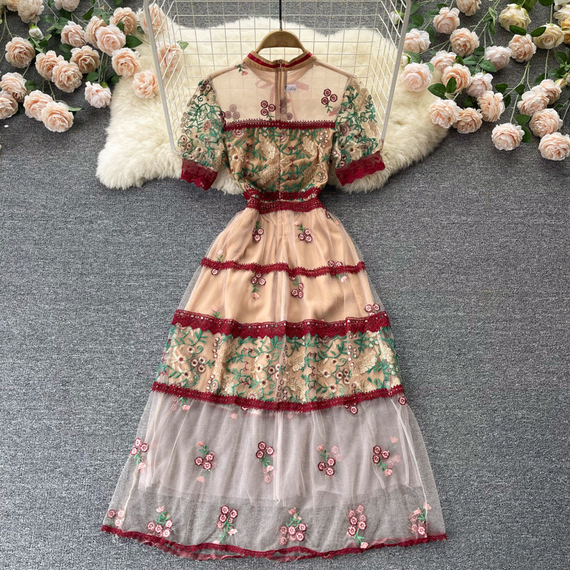 Luxury Court Vintage Embroidered Lace Dress